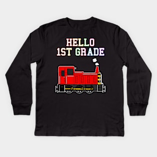 Hello 1st Grade Diesel Train Back To School Kids Long Sleeve T-Shirt